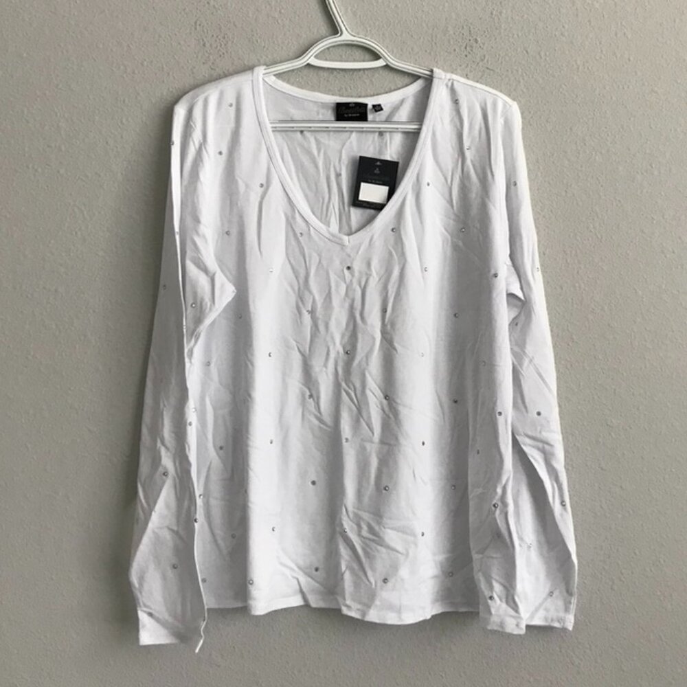 Bumblebella by Jill Martin Bejeweled Long-Sleeve Tee - White (Sz L) a627701